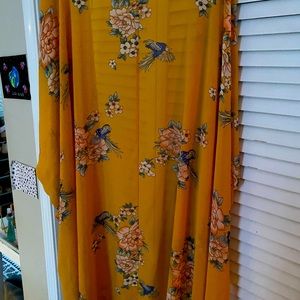 Yellow floral longline kimono